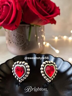 BRIGHTON "Shimmer Heart" Swarovski Crystal And Silver Earrings EVERYDAY CHIC